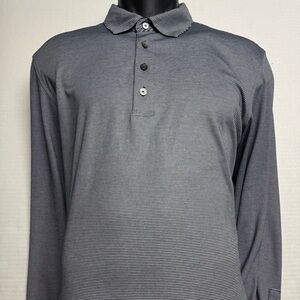 Theory Masser Pima Cotton Blend Polo Shirt Current Stripe (Navy, Gray) Size: L